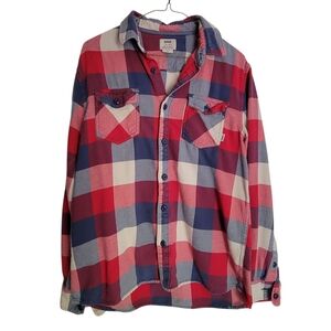 Vans Red and Blue Off The Wall Plaid Button-Up Shirt, Size: M